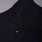 Canotta spalla larga, scollo a V con pizzo - NERO - 1436