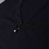 Canotta spalla larga, scollo a V con pizzo - NERO - 1436