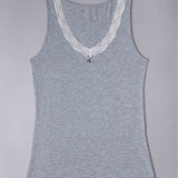 Canotta spalla larga, scollo a V con pizzo - GRIGIO MELANGE - 1436