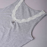 Canotta spalla larga, scollo a V con pizzo - GRIGIO MELANGE - 1436