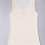 Canotta spalla larga, scollo a V con pizzo - ECRU MELANGE - 1436