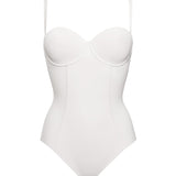 Body con coppe imbottite, ferretto, spalline removibili e taglio laser - BIANCO - 1842