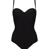 Body con coppe imbottite, ferretto, spalline removibili e taglio laser - NERO - 1842