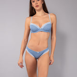 Reggiseno con coppe imbottite e ferretto in tessuto jacquard - DENIM - 1882