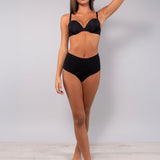 Slip alto taglio laser in cotone e pizzo - NERO - 5119