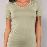 Maglia Manica Corta Scollo a V in Modal - VERDE MILITARE - 6008
