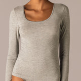 Maglia Manica Lunga Scollo Profondo in Modal - GRIGIO MELANGE - 6012