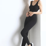 Leggings a mezza costina - NERO - AT05