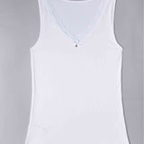 Canotta spalla larga, scollo a V con pizzo - BIANCO - 1436