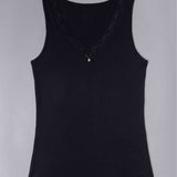 Canotta spalla larga, scollo a V con pizzo - NERO - 1436