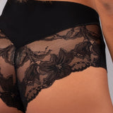 Slip alto taglio laser in cotone e pizzo - NERO - 5119