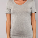 Maglia Manica Corta Scollo a V in Modal - GRIGIO MELANGE - 6008