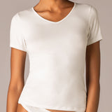 Maglia Manica Corta Scollo a V in Modal - MILK - 6008