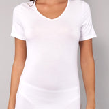 Maglia Manica Corta Scollo a V in Modal - MILK - 6008