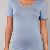 Maglia Manica Corta Scollo a V in Modal - DENIM - 6008
