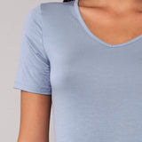 Maglia Manica Corta Scollo a V in Modal - DENIM - 6008