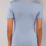 Maglia Manica Corta Scollo a V in Modal - DENIM - 6008