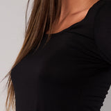 Maglia Manica Lunga Scollo Profondo in Modal - NERO - 6012