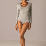 Maglia Manica Lunga Scollo Profondo in Modal - GRIGIO MELANGE - 6012