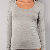 Maglia Manica Lunga Scollo Profondo in Modal - GRIGIO MELANGE - 6012