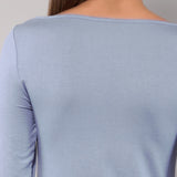 Maglia Manica Lunga Scollo a Barchetta in Modal - DENIM - 6014