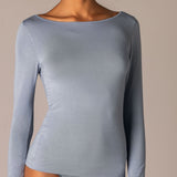 Maglia Manica Lunga Scollo a Barchetta in Modal - DENIM - 6014