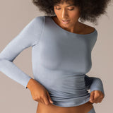 Maglia Manica Lunga Scollo a Barchetta in Modal - DENIM - 6014