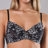 Reggiseno con ferretto in tulle ricamato floreale - NERO - 8010