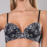 Reggiseno imbottito con ferretto con ricamo floreale - NERO - 8012