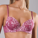 Reggiseno imbottito con ferretto con ricamo floreale - MALVA - 8012
