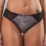 Slip donna in tulle ricamato floreale - NERO - 8015