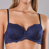 Reggiseno imbottito con ferretto in pizzo - BLU - 8032