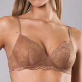 Reggiseno imbottito senza ferretto in pizzo - CARAMELLO - 8036