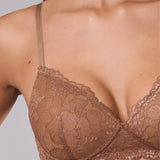 Reggiseno imbottito senza ferretto in pizzo - CARAMELLO - 8036