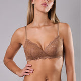 Reggiseno imbottito senza ferretto in pizzo - CARAMELLO - 8036