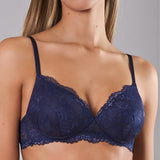 Reggiseno imbottito senza ferretto in pizzo - BLU - 8036