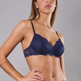Reggiseno imbottito senza ferretto in pizzo - BLU - 8036
