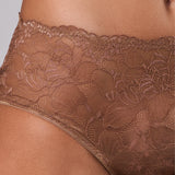 Slip donna a vita alta in pizzo floreale - CARAMELLO - 8039