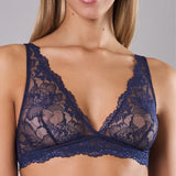 Reggiseno senza ferretto in pizzo floreale - BLU - 8046