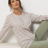 Pigiama donna in caldo cotone con maglia serafino floreale - SALVIA - BM15
