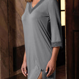 Camicia da notte con scollo a V, lunghezza 90 cm in taglia S - ANTRACITE - EL26