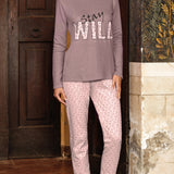 Pigiama girocollo a manica lunga e pantalone lungo - PINK - NA12
