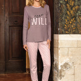 Pigiama girocollo a manica lunga e pantalone lungo - PINK - NA12