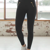 Leggings termici donna neri con tasche decorative con zip - NERO - LG04