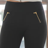 Leggings termici donna neri con tasche decorative con zip - NERO - LG04