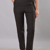 Pantaloni donna grigi a sigaretta elasticizzati con interno in micropile - MARRONE - LG19
