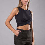 Pantaloni donna grigi a sigaretta elasticizzati con interno in micropile - MARRONE - LG19