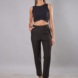 Pantaloni donna grigi a sigaretta elasticizzati con interno in micropile - MARRONE - LG19