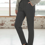 Pantaloni donna grigi a sigaretta elasticizzati con interno in micropile - ANTRACITE - LG19
