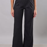 Pantaloni donna elasticizzati a gamba larga con interno in micropile - ANTRACITE - LG20